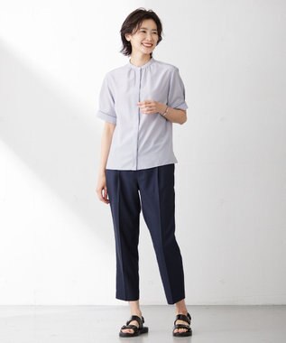 J.PRESS LADIES 【洗える・イージーケア】ライトタンブラー バンドカラー ブラウス ふじ色系