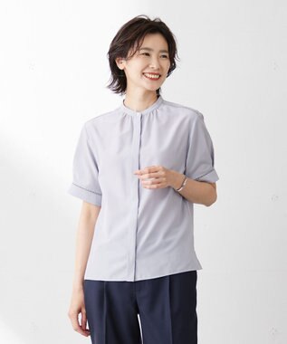 J.PRESS LADIES 【洗える・イージーケア】ライトタンブラー バンドカラー ブラウス ふじ色系