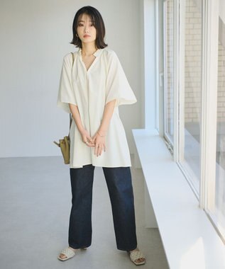 #Newans 【ANSWER for 骨格ナチュラル】ギャザーネックフレアスリーブチュニック ホワイト系