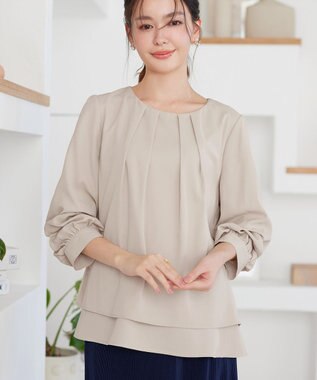 Tiaclasse つまみタック袖レイヤードブラウス ライトベージュ