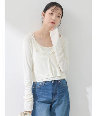 earth music&ecology ＳＥＴ２点カーディガン＋フラワーキャミ Ivory