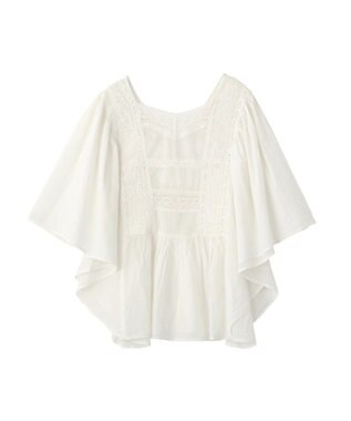earth music&ecology 【WEB・一部店舗限定】【綿100％】レース＆ピンタックポンチョ Off White