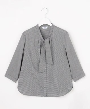 J.PRESS LADIES L 【シーンレスに活躍】ウォッシャブルキュプラツイル ボウタイ ブラウス ブラック×ホワイトチェック系