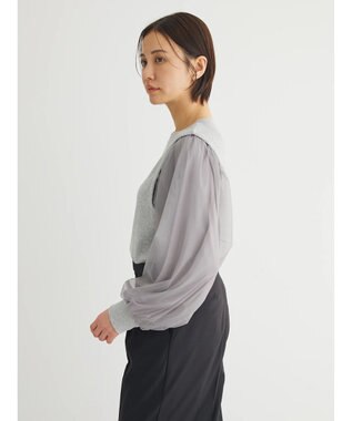 Green Parks 袖チュールドッキングリブプルオーバー Gray