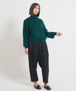 muuc 〈洗える極上メリノウール〉丸襟カーディガン〈ゆったり体型を選ばない〉〈アンサンブル可能〉〈袖の透かし編み〉 グリーン