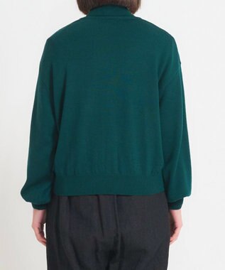 muuc 〈洗える極上メリノウール〉丸襟カーディガン〈ゆったり体型を選ばない〉〈アンサンブル可能〉〈袖の透かし編み〉 グリーン