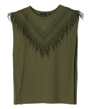 Green Parks ・ＳＵＧＡＲ　ＳＰＯＯＮ　フリンジフレンチＴシャツ Khaki