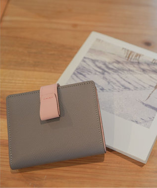 Atelier nuu 日本製 本革 バイカラーnoble 二つ折れウォレット new!グレー×サクラピンク