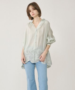 GRACE CONTINENTAL ヘムレースギャザートップ ライトグリーン