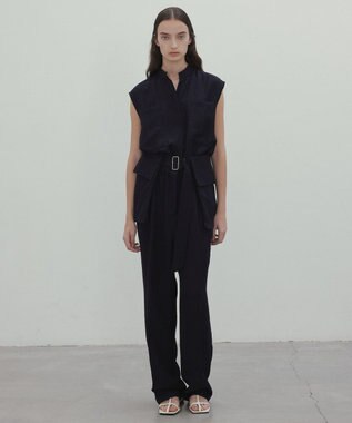 BEIGE， 【洗える】BERNARD / リネンノースリーブオールインワン Navy