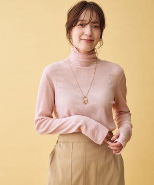 ANY L ウール混リブタートルネックカットソー ピンク