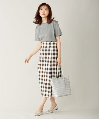 J.PRESS LADIES 【洗える】BEZコットンリネンブロックギンガム スカート ダークブラウン系4