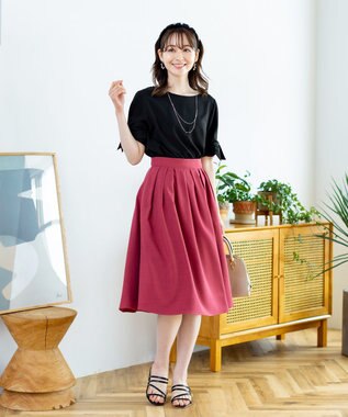 Tiaclasse 【洗える】体型カバーも叶う麻調フレアタックスカート ピンク