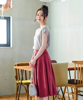 Tiaclasse 【洗える】体型カバーも叶う麻調フレアタックスカート ピンク