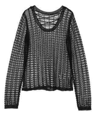 Green Parks ＳＥＴ２点　クロシェ風ニットプルオーバー Black