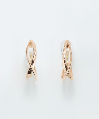  〈シリーズ累計販売10000点突破！〉〈痛くないシリーズ/金属アレルギー対応〉クロスフープクリスタルループフィットイヤリング　ローズゴールド