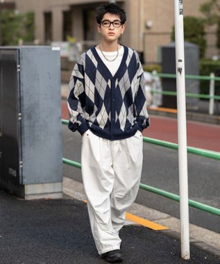 WEGO リラックスフィットパターンカーディガン ネイビー