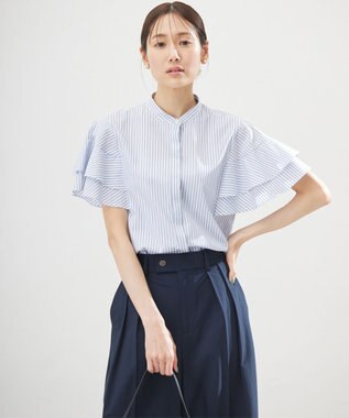 組曲 コットンレーヨンシャーティング ブラウス ブルーストライプ系1