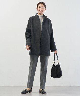 J.PRESS LADIES ショートビーバー ミディ丈 スタンドカラー コート チャコール系