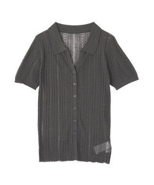 CRAFT STANDARD BOUTIQUE レースニット衿付き半袖カーディガン Dark Gray