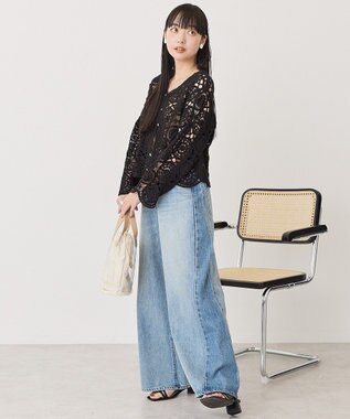AMERICAN HOLIC クロシェニットVネックカーディガン Black