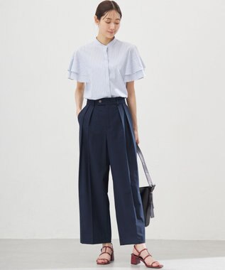 組曲 L コットンレーヨンシャーティング ブラウス ブルーストライプ系1