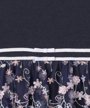 ANY KIDS 刺繍 チュール ワンピース ネイビー