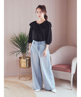 earth music&ecology メローラッフルブラウス Black