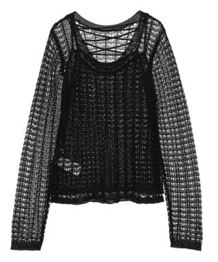 Green Parks ＳＥＴ２点　クロシェ風ニットプルオーバー Black