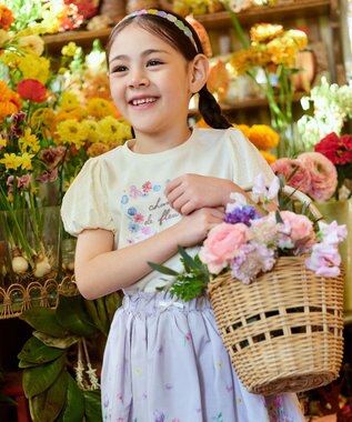 ANY KIDS フラワー 刺繍 Tシャツ エクリュ