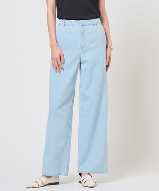 J.PRESS LADIES コットンリネン 7oz デニム セミワイド パンツ ブリーチ系
