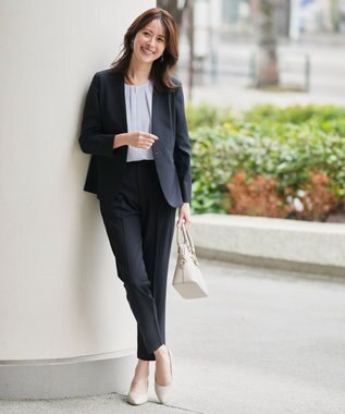 ANY SIS スマートビューティストレッチカラーレス ジャケット ネイビー