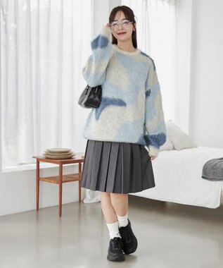 WEGO 【ユニセックス着用ITEM】マーブルシャギーニットプルオーバー サックス