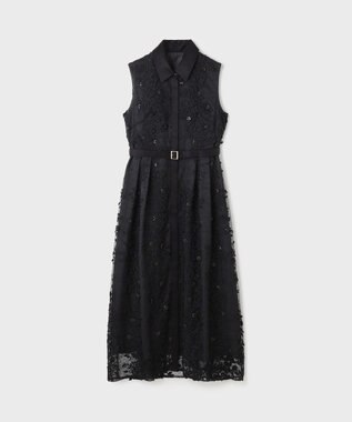 グレースコンチネンタル　刺繍入り黒Aラインドレス 刺繍カラー付ドレス / GRACE CONTINENTAL | GRACE CONTINENTAL