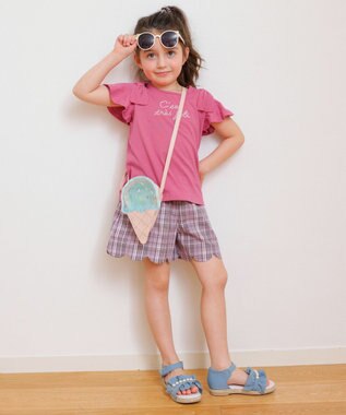 ANY KIDS 裾 スカラップ ショートパンツ モーヴ系チェック