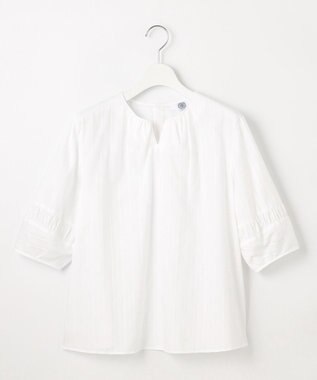 J.PRESS LADIES L 【WEB限定・洗える】セルロースカラミストライプ キーネック ブラウス 【WEB限定】ホワイト系