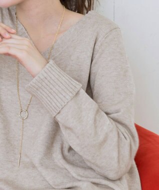 Tiaclasse 【洗える】Vネックリブニットチュニック ベージュ