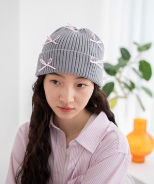 WEGO ribbon　knit　cap グレー