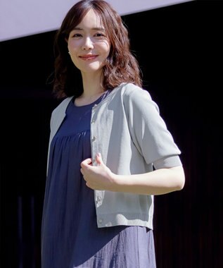 Tiaclasse L  【洗える】ハーフスリーブサマーニットカーディガン グレー