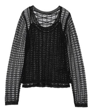 Green Parks ＳＥＴ２点　クロシェ風ニットプルオーバー Black