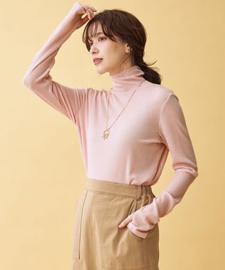 ANY L ウール混リブタートルネックカットソー ピンク