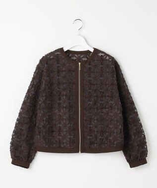 自由区 L 【17号サイズまで展開】テープエンブロイダリー ブルゾン ブラウン