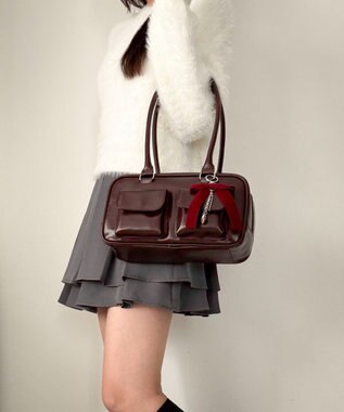 WEGO チャーム付きスクエアボストンバッグ ワイン