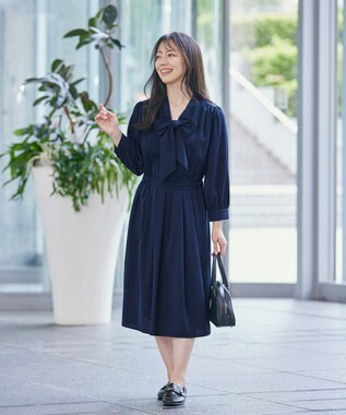 Tiaclasse 【洗える】リボンボウタイワンピース ネイビー