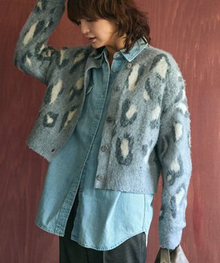 AMERICAN HOLIC レオパード柄ニットカーディガン Light Gray Mixture