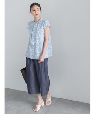 Te chichi パターンアソートフレンチボウタイブラウス ブルー