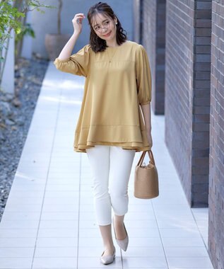 Tiaclasse 【洗える】裾フリルパフ袖チュニック イエロー