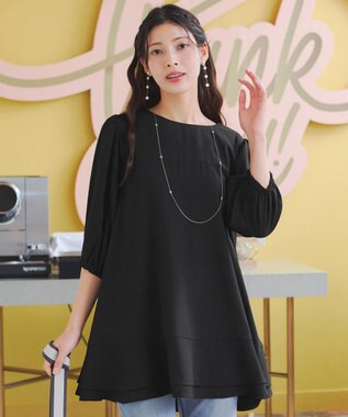 Tiaclasse 【洗える】裾フリルパフ袖チュニック ブラック