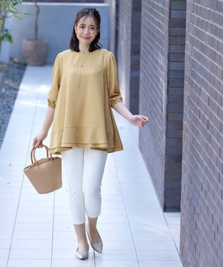 Tiaclasse 【洗える】裾フリルパフ袖チュニック イエロー