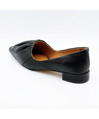 APOM 本革ソフトプリーツフラットパンプス20 ブラック